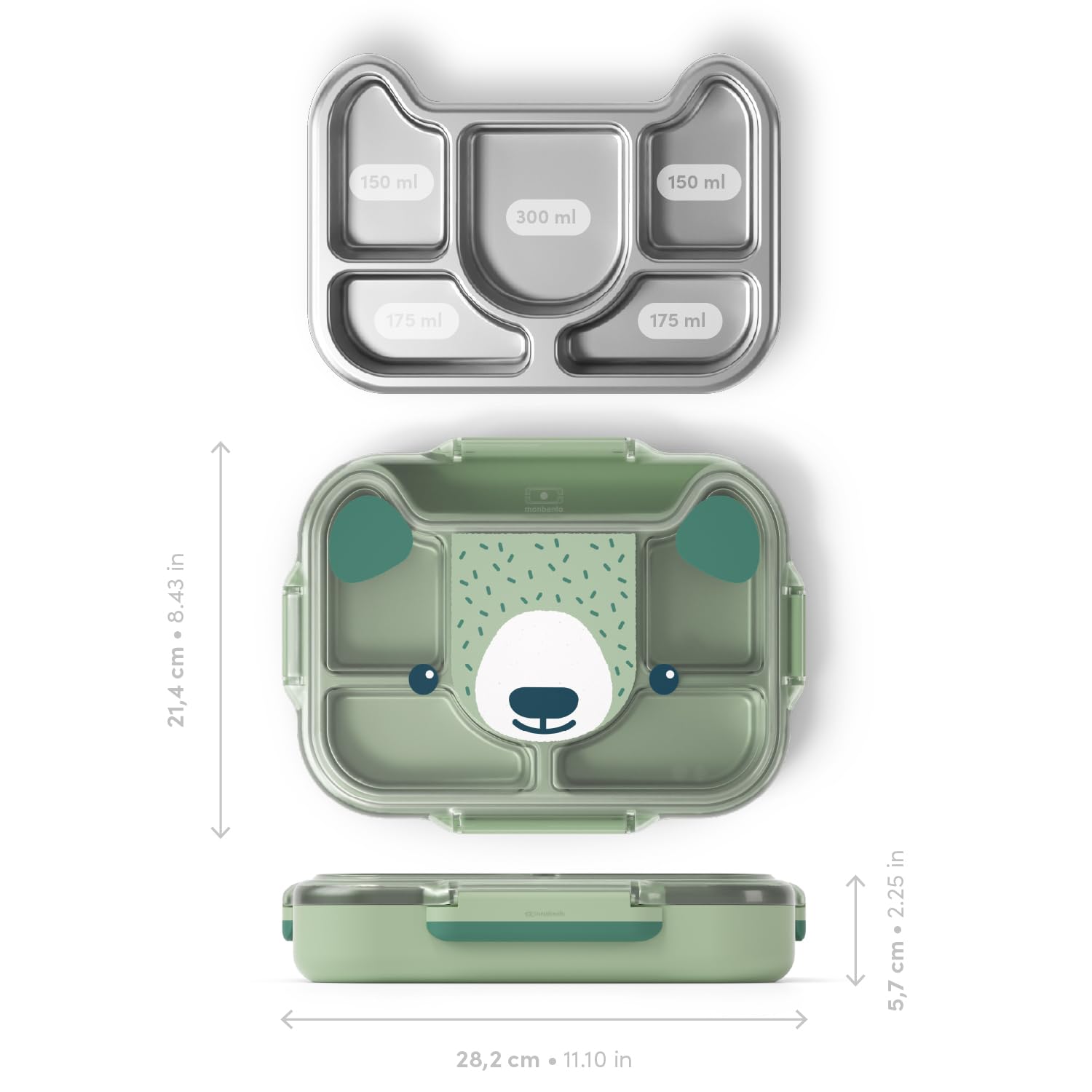 monbento-wonder-bear-lunch-box-enfant-950ml-vert-ours-inox image 2
