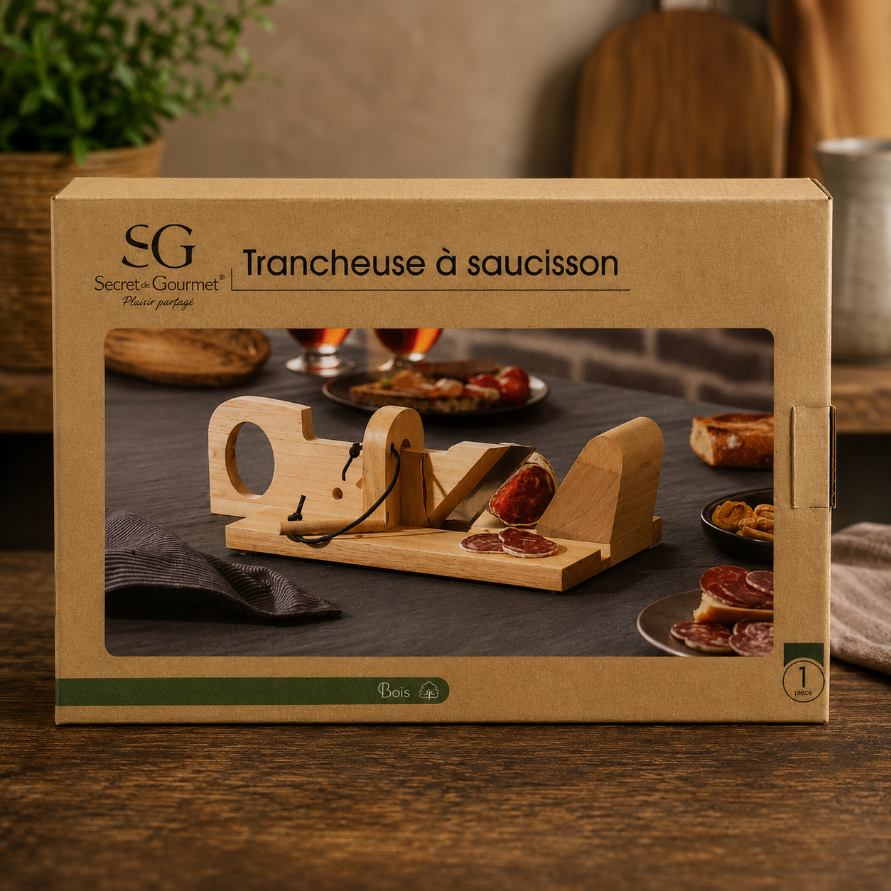 trancheuse-saucisson-guillotine-bois-naturel-28-cm image 2
