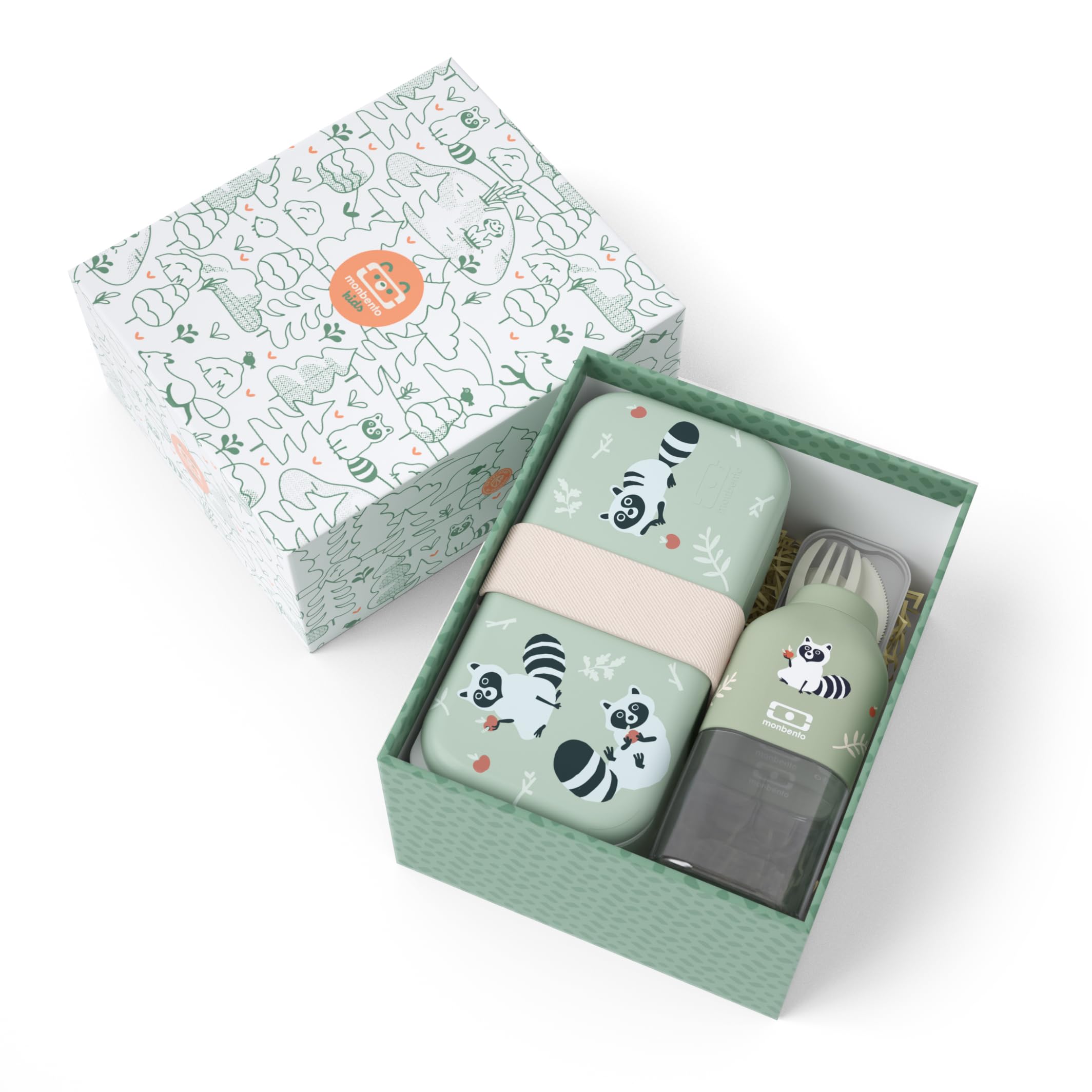 monbento-mb-foodie-coffret-enfant-vert-raccoon-500-ml-gourde image 2