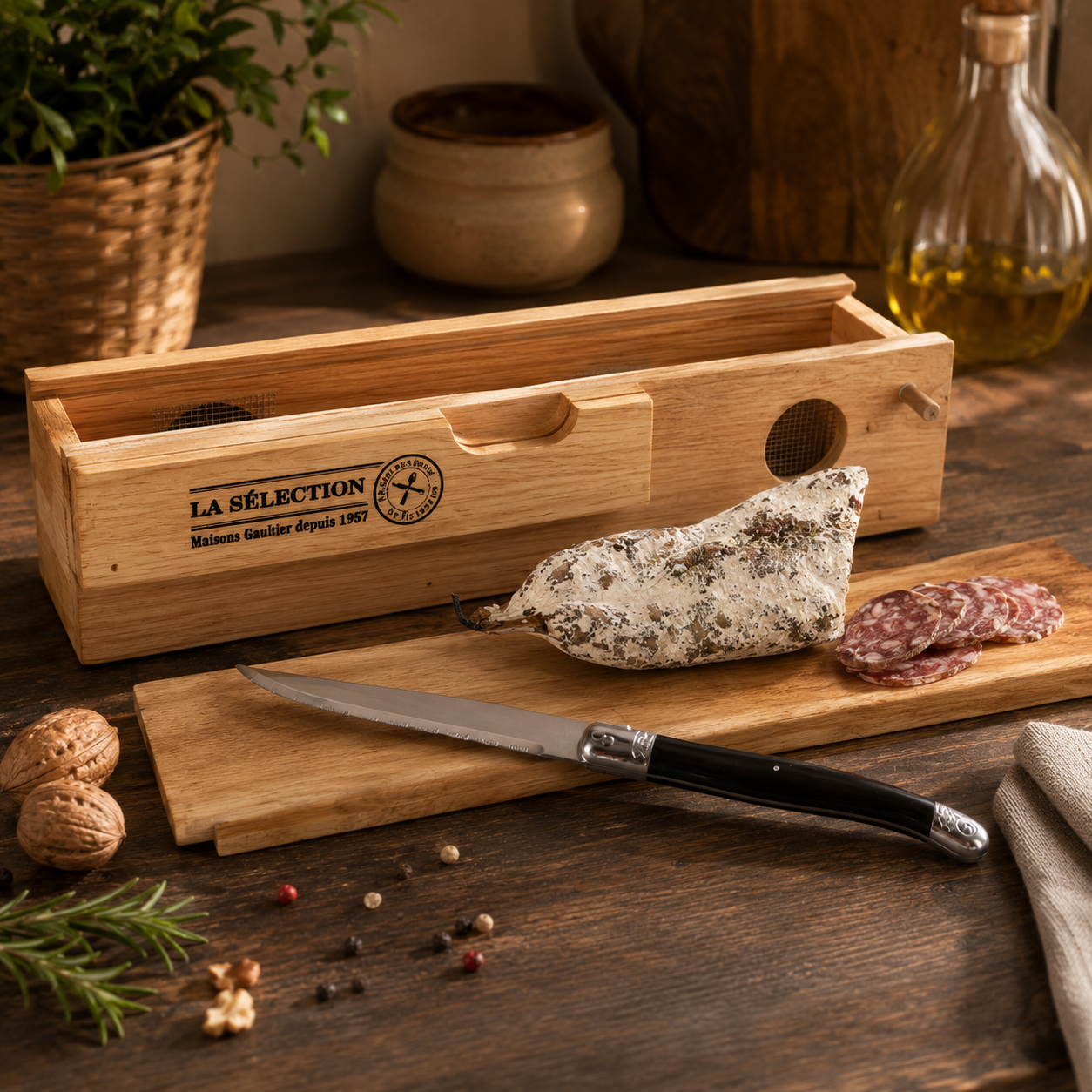 cave-saucisson-bois-32-cm-avec-couteau-accessoire-ap-ro image 1