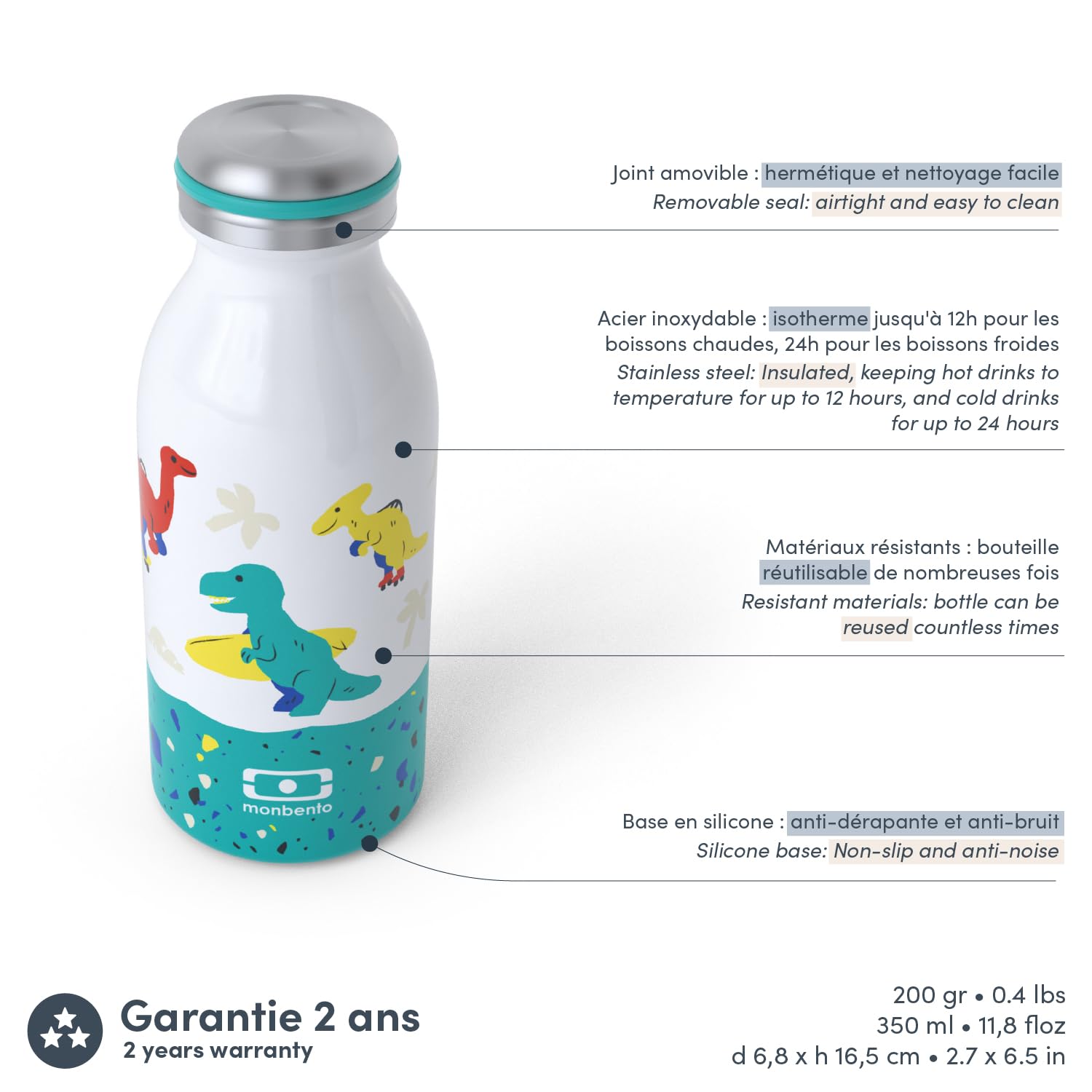 monbento-mb-cooly-gourde-isotherme-enfant-350ml-bleu-dino-inox image 2