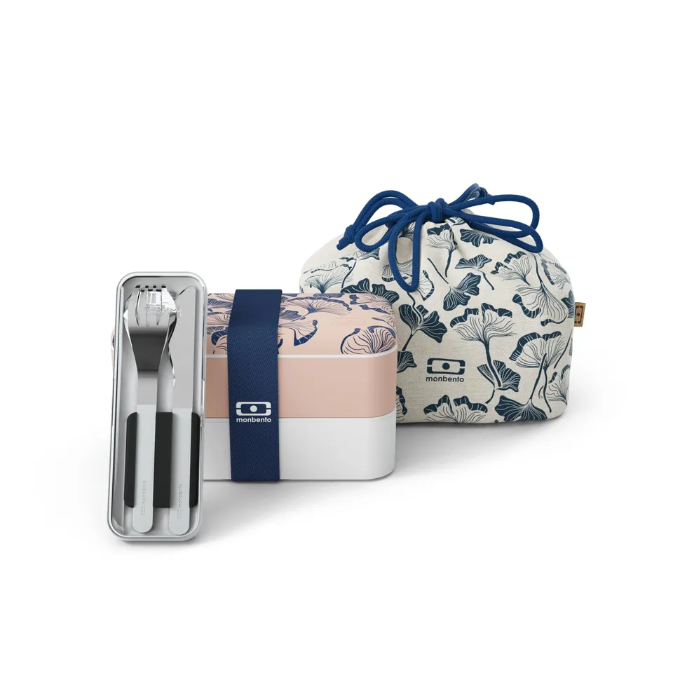 monbento-set-ginkgo-bento-original-couverts-pochette-rose image 1